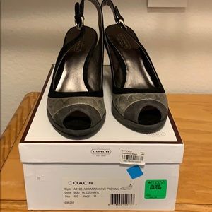 COACH sz 6 Abrianna suede Blk/Gunmetal  slingbacks